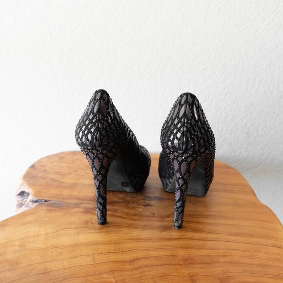 Gianni Bini Size 8 Kristina Peep Toe Heels | Black Brown Gray - Picture 4 of 8